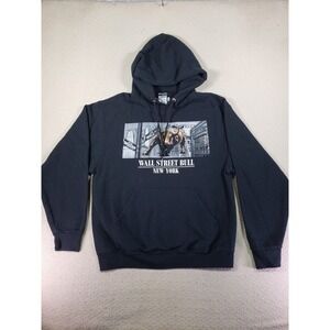 Wall Street Bull Hoodie Men Medium Black Stock Market New‎ York Print Pullover